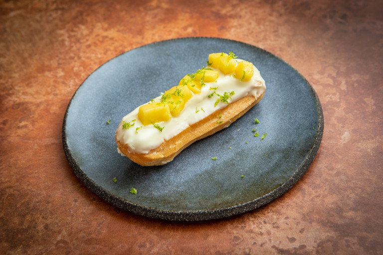 Mango White Chocolate and Makrut Lime Leaf Cream Éclairs Great