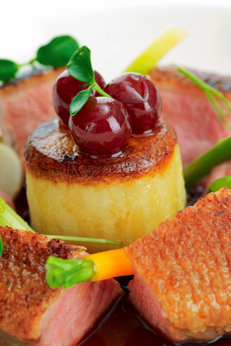 Honey Roasted Duck Recipe With Cherries Great British Chefs