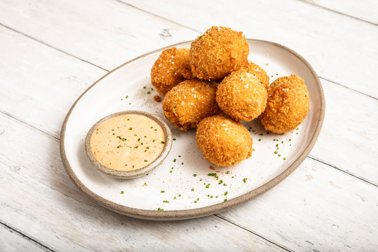 Prawn and potato croquettes with dill and harissa aioli 