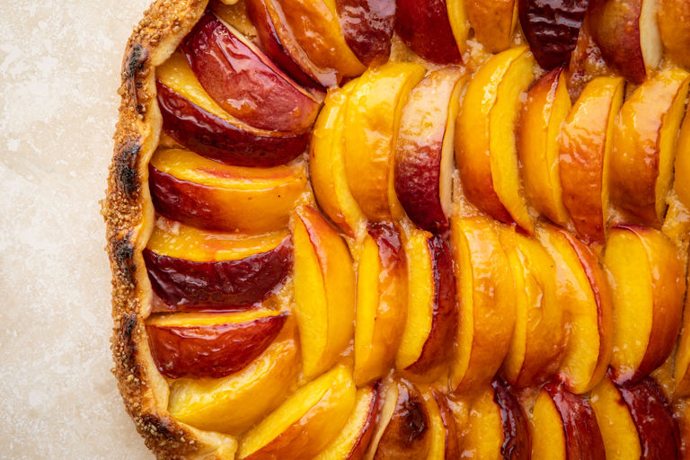 Nectarine galette with stem ginger frangipane and a brown sugar crust 