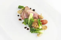 Duck with peanut and tamarind flapjack