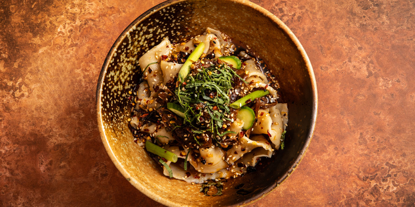 Sweet Plum Duck Biang Biang Noodles with Pickled Spring Onions Recipe - Great British Chefs