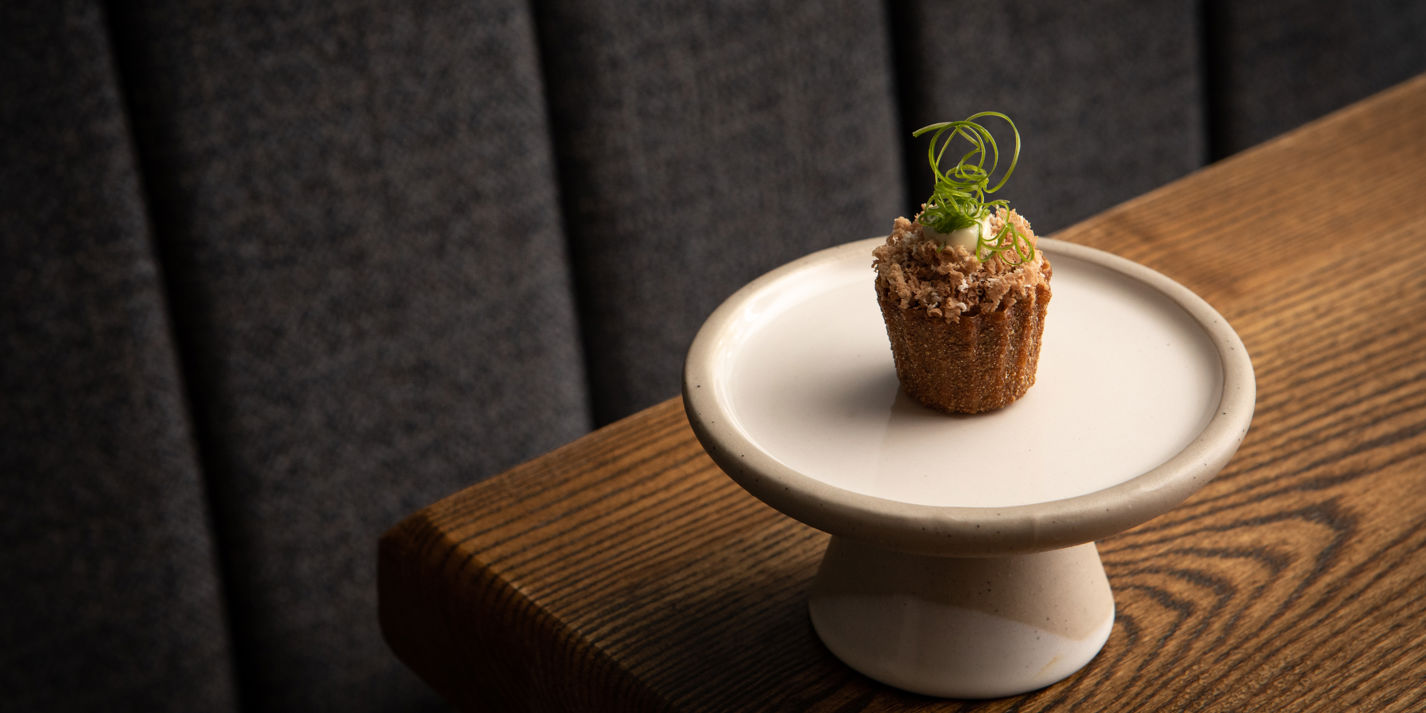 Croustade of Aged Beef Tartare, Smoked Mayonnaise, Spiced Dressing