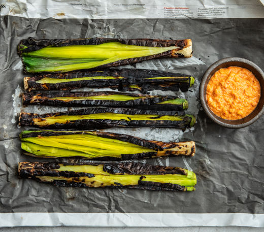 Leeks with romesco