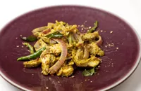 South Indian-style stir fry of leftover turkey with curried yoghurt