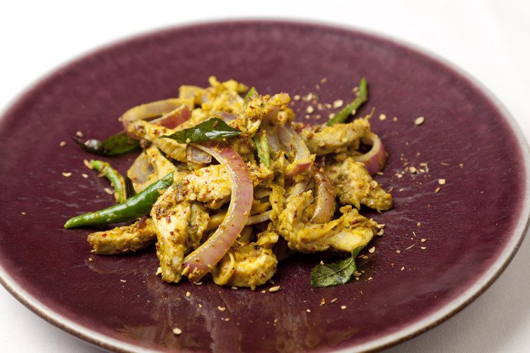 South Indian-style stir fry of leftover turkey with curried yoghurt