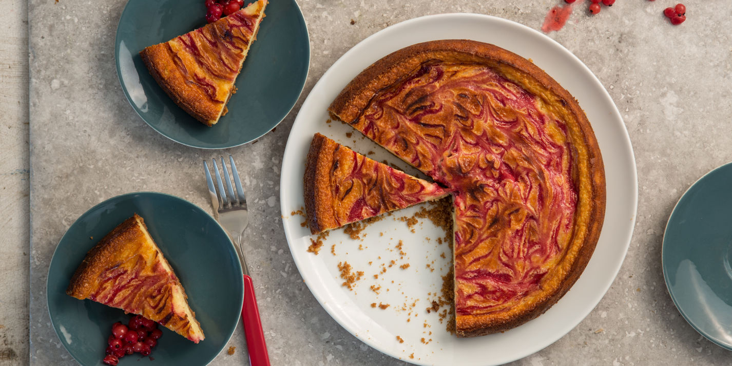 Redcurrant Ripple Baked Cheesecake Recipe - Great British Chefs
