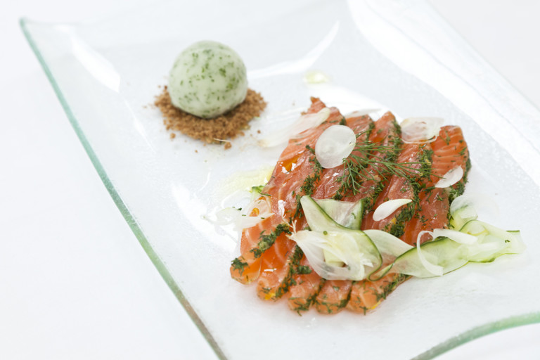 Gravadlax of salmon with lime sorbet