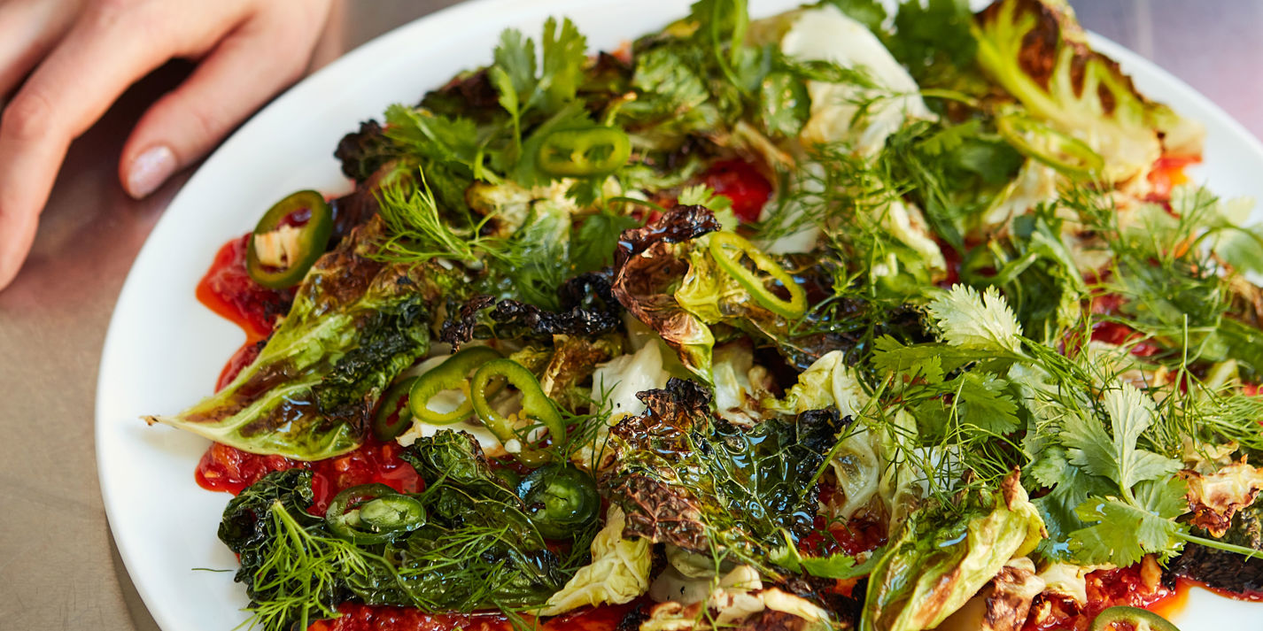 Roasted Cabbage with Mango and Harissa Sauce Recipe - Great British Chefs