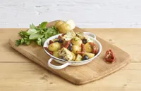 Quick-pickled potato salad with capers, olives and artichokes