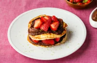 Ricotta pancakes with strawberry compote and homemade chocolate spread