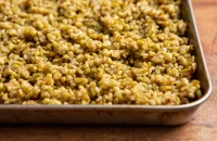 Cooked freekeh on a tray 