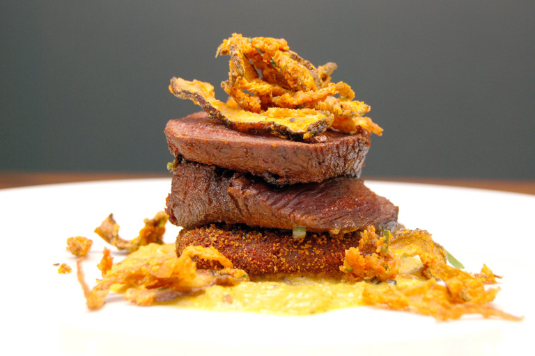 Roast saddle of red deer with pickling sauce