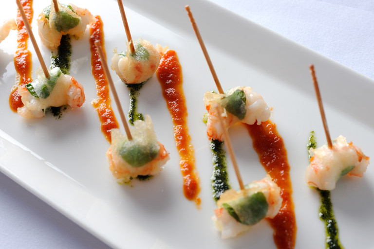 Langoustine tails in feiulle de bric with basil