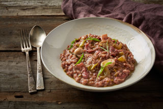 Red wine, bacon and tarragon risotto