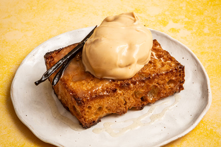 Brown sugar toast with salted dulce de leche ice cream