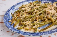 Roasted green beans with sticky garlic and a lemon and Parmesan crumb