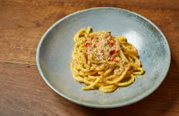 Bucatini with Cornish crab, chilli and lemon butter