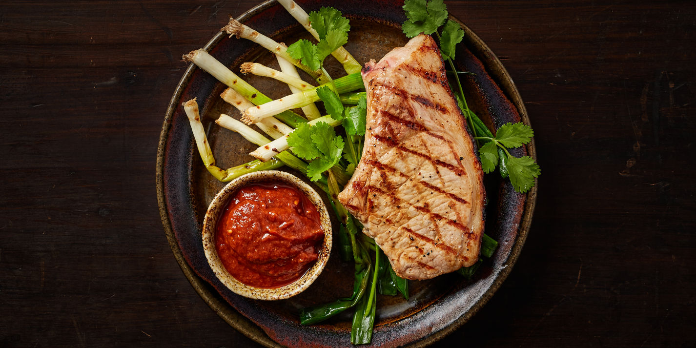 Pork Chops with Rhubarb and Ancho Chilli Salsa Recipe - Great British Chefs