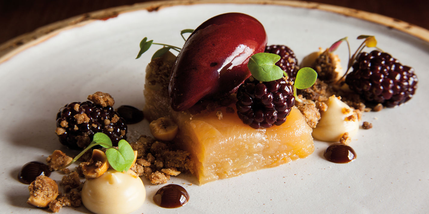 Cobnut Apple Crumble Recipe with Elderberry Sorbet - Great British Chefs