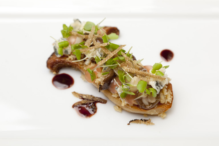 King oyster mushroom, blue cheese, cherry vinegar, chocolate, truffle