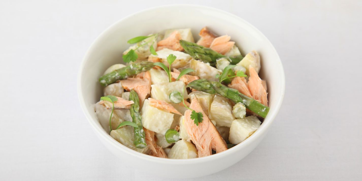 Jersey royal salad with hot-smoked salmon recipe