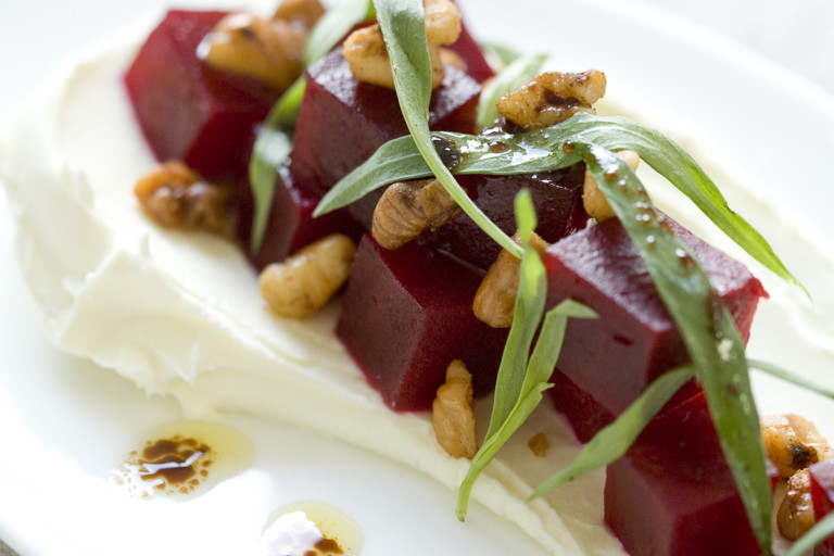 Smoked baby beetroot, mascarpone and tarragon salad