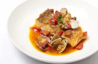 Cod with clams and chorizo