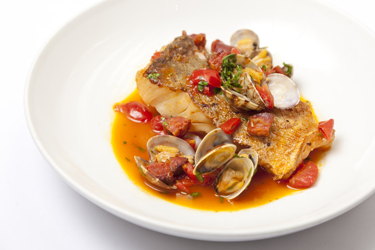 Cod with clams and chorizo