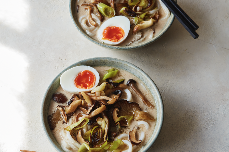 Tahini tantanmen ramen with crispy shiitakes
