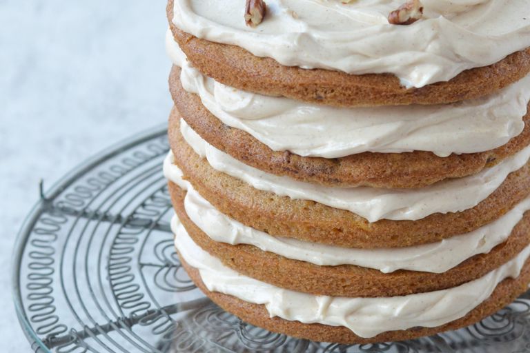 Pumpkin and pecan cake with cream cheese frosting
