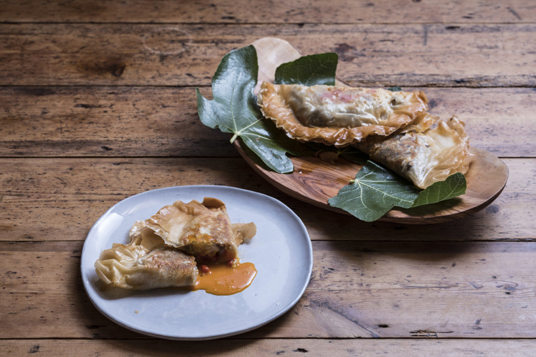 Aubergine and chorizo burika