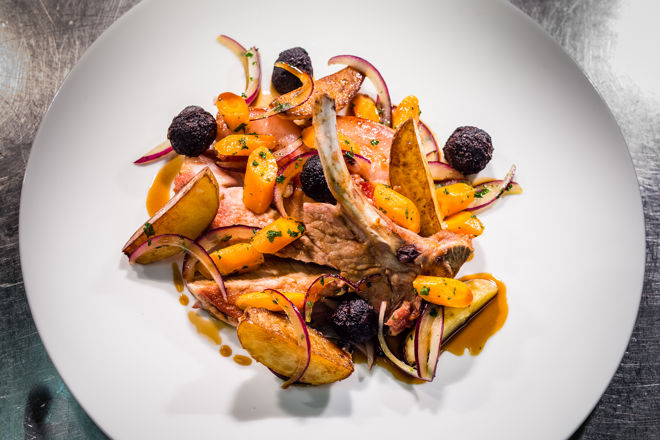 Pork Chop with Plum Glaze and Winter Slaw Recipe - Great