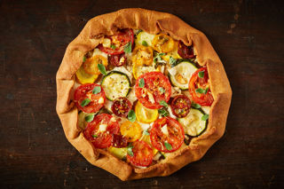 Tomato and courgette khorasan galette