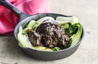 Braised pork cheeks with five spice and pak choi