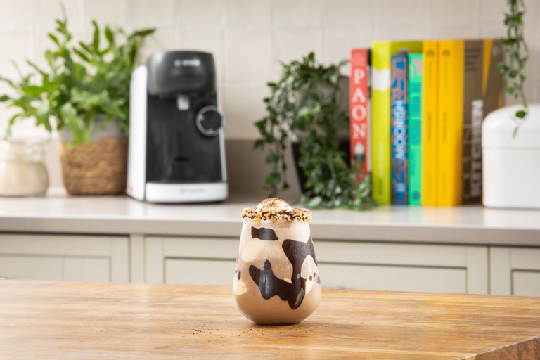 Coffee, peanut and banana ice cream float