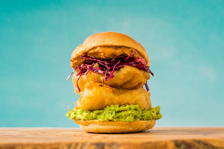 Torta de Pescado - Fried fish sandwich with chipotle mayo and Mexican slaw