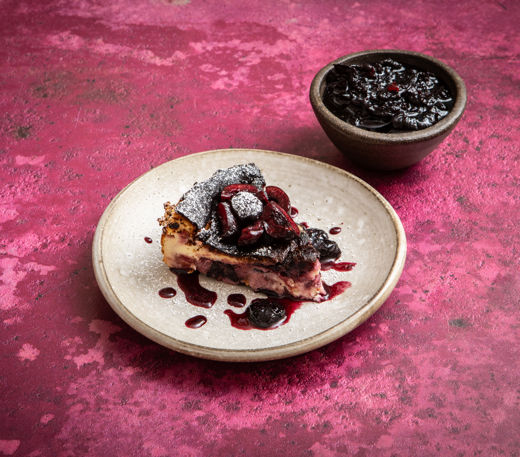 Burnt basque cheesecake with cherry and balsamic jam ripple