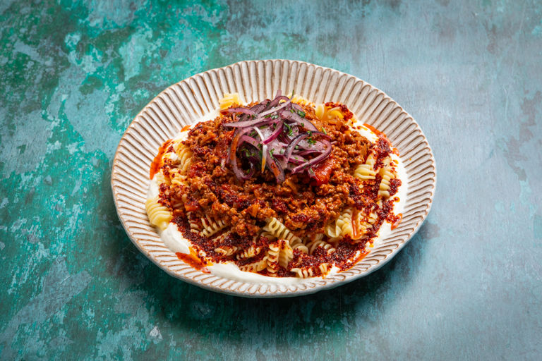 Manti-inspired Turkish pasta (kiymali makarna)