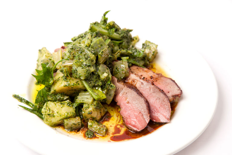 Rack of lamb, parsley and anchovy sauce