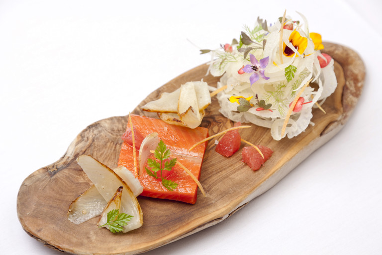 Alaska salmon marinated in fennel and coriander