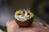 Jonny cakes with crab and caviar