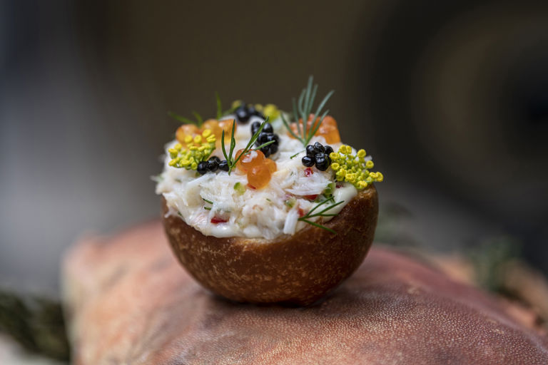 Jonny cakes with crab and caviar
