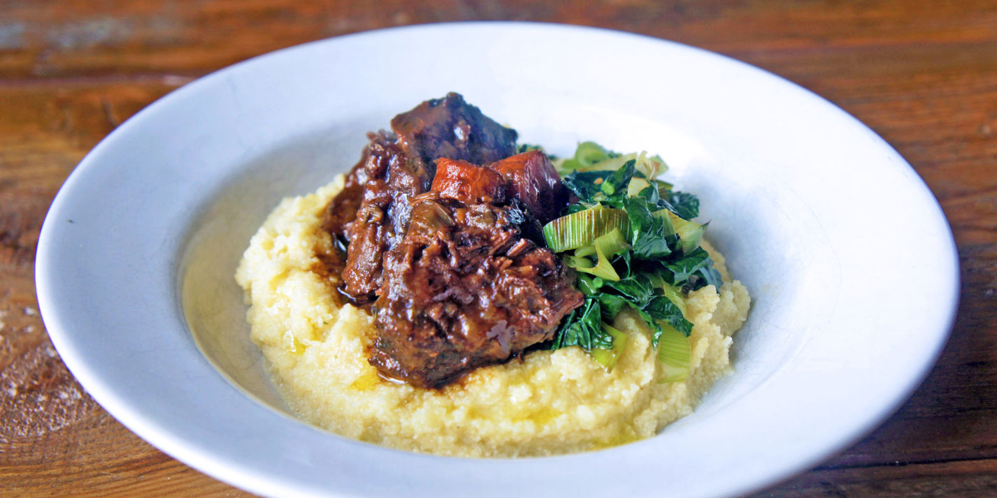Slow cooked ox cheeks in wine