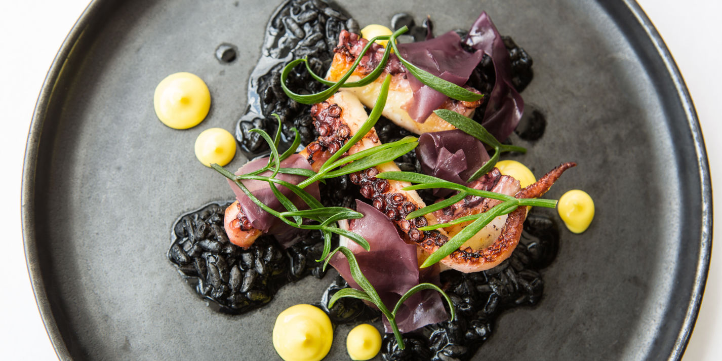 Octopus, ‘black rice’, saffron