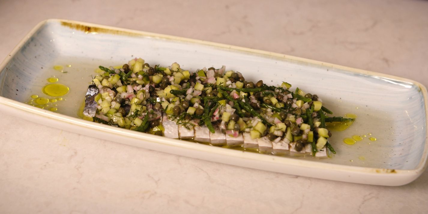 Flamed Mackerel with Cucumber, Dill and Capers Recipe Great British Chefs