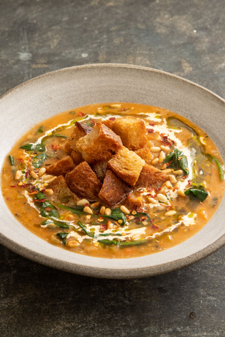 Tuscan Cannellini Bean Soup With Basil Oil, Toasted Pine Nuts and