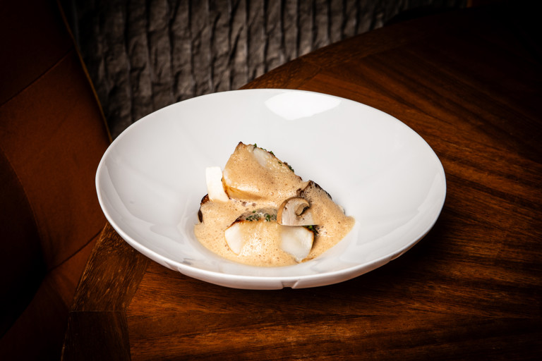 Oyster sauce scallop and porcini mushrooms