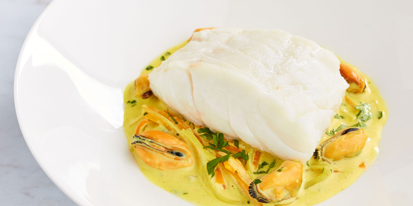 Steamed Cod with Curried Mussels and Carrots Recipe - Great British Chefs