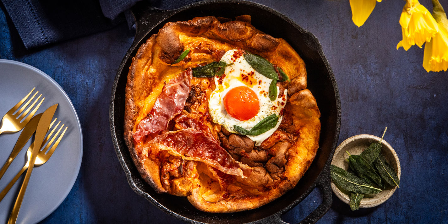 Dutch Baby Pancake with Sage-Fried Eggs, Crispy Parma Ham and Chilli Brown Butter Recipe - Great Bri